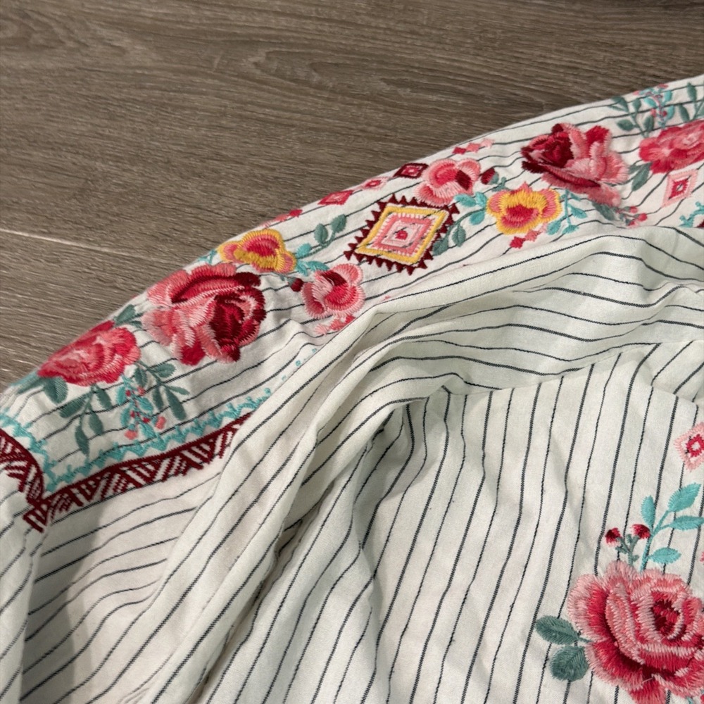 Savanna Jane Boho Top Striped Floral Embroidered Long Sleeved Blouse Large - Picture 5 of 9